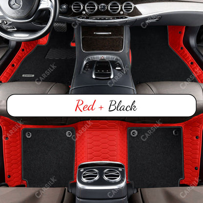 FERRARI RED HONEYCOMB BASE WITH GRAY TOP CARPET DOUBLE LAYER CAR MAT SET - Carsilks 