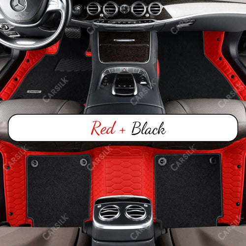 FERRARI RED HONEYCOMB BASE WITH GRAY TOP CARPET DOUBLE LAYER CAR MAT SET - Carsilks 