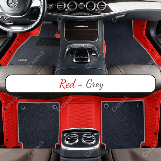 FERRARI RED HONEYCOMB BASE WITH GRAY TOP CARPET DOUBLE LAYER CAR MAT SET - Carsilks 