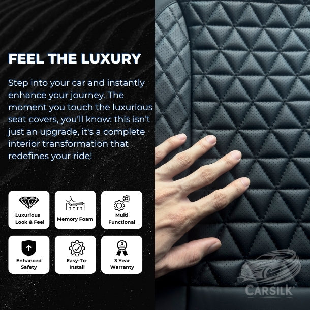 Black Breathable Waterproof Diamond Pattern Leather Seat Cover for Cars - Carsilks 