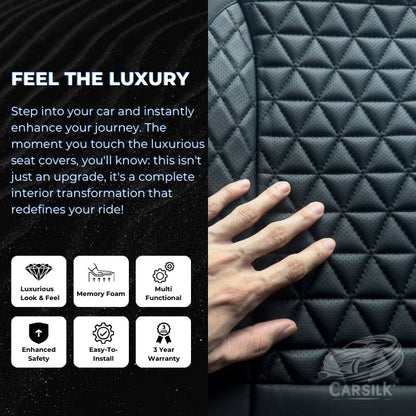 Black Breathable Waterproof Diamond Pattern Leather Seat Cover for Cars - Carsilks 