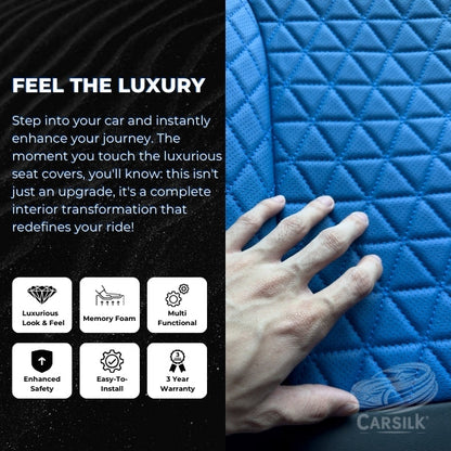 Black & Blue Breathable Waterproof Diamond Pattern Leather Seat Cover for Cars - Carsilks 
