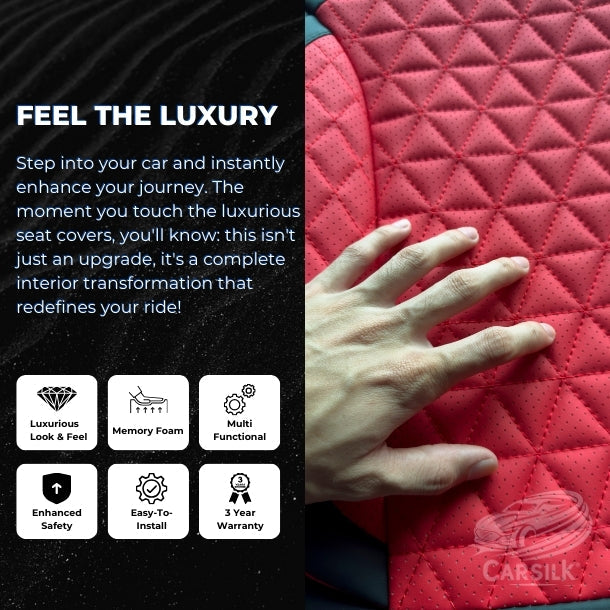 Black & Red Breathable Waterproof Diamond Pattern Leather Seat Cover for Cars - Carsilks 