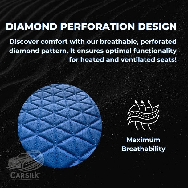 Black & Blue Breathable Waterproof Diamond Pattern Leather Seat Cover for Cars - Carsilks 