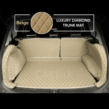 CREAM BEIGE STITCHING 3D DIAMOND LUXURY TRUNK CAR MATS SET - Carsilks 