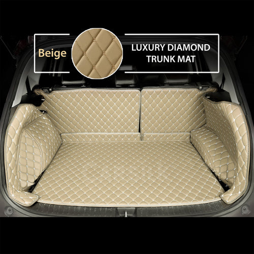 CREAM BEIGE STITCHING 3D DIAMOND LUXURY TRUNK CAR MATS SET - Carsilks 
