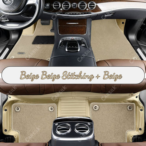 BEIGE STRIPE BASE WITH BEIGE TOP CARPET DOUBLE LAYER CAR MAT SET - Carsilks 