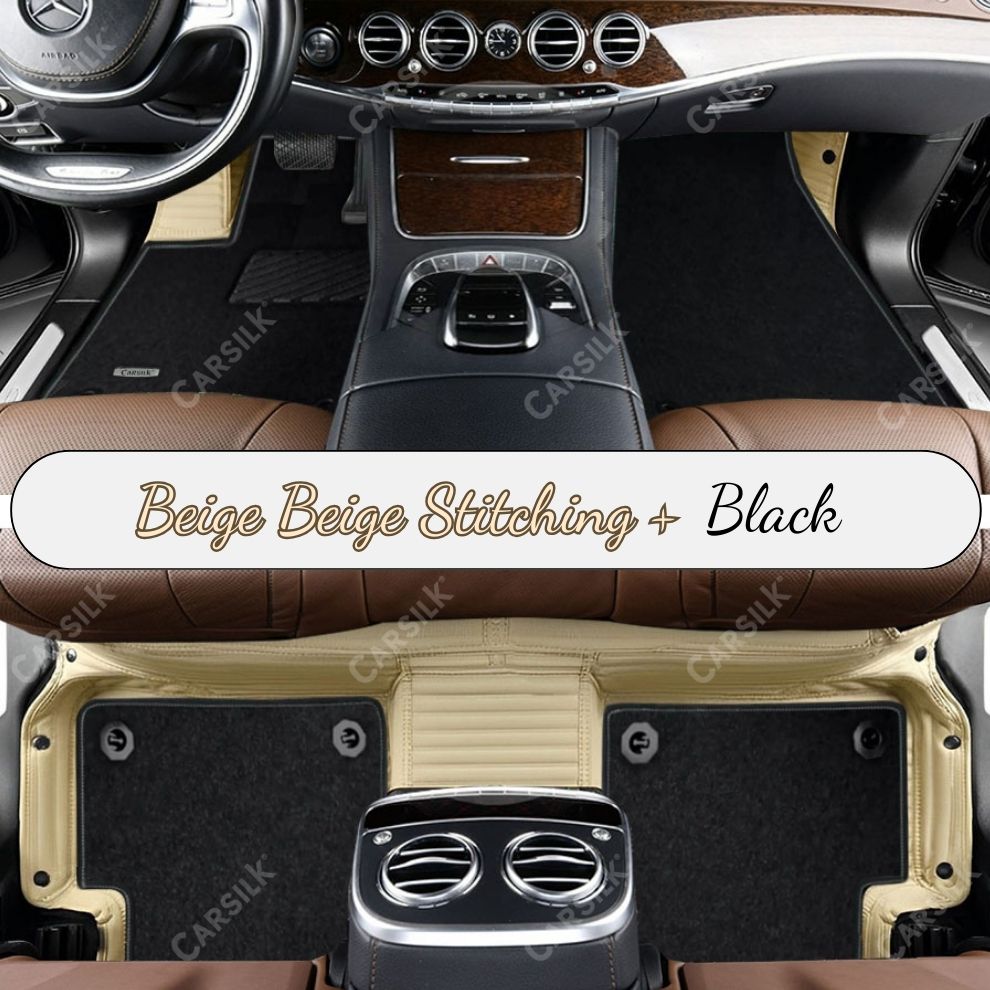 BEIGE STRIPE BASE WITH BLACK TOP CARPET DOUBLE LAYER CAR MAT SET - Carsilks 