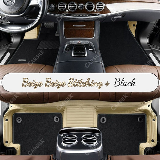 BEIGE STRIPE BASE WITH BLACK TOP CARPET DOUBLE LAYER CAR MAT SET - Carsilks 