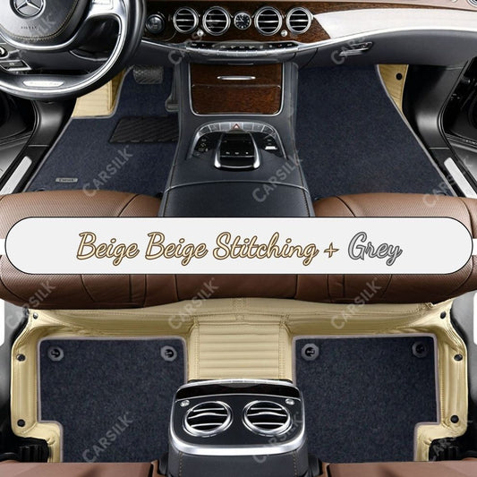 BEIGE STRIPE BASE WITH GRAY TOP CARPET DOUBLE LAYER CAR MAT SET - Carsilks 