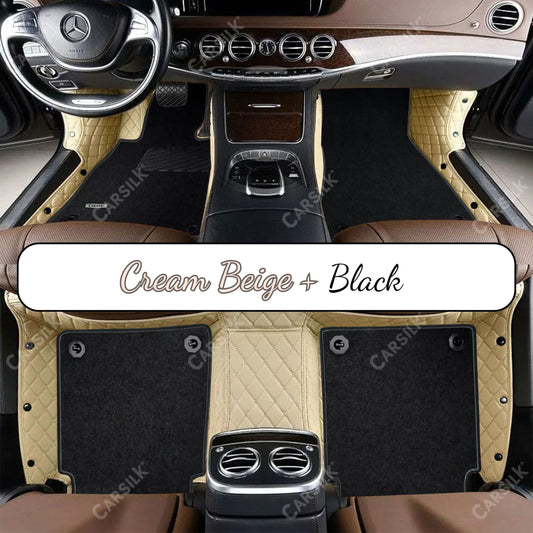 CREAM BEIGE DIAMOND BASE WITH BLACK TOP CARPET DOUBLE LAYER CAR MAT SET - Carsilks 