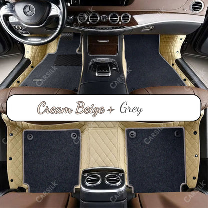 CREAM BEIGE DIAMOND BASE WITH GRAY TOP CARPET DOUBLE LAYER CAR MAT SET - Carsilks 