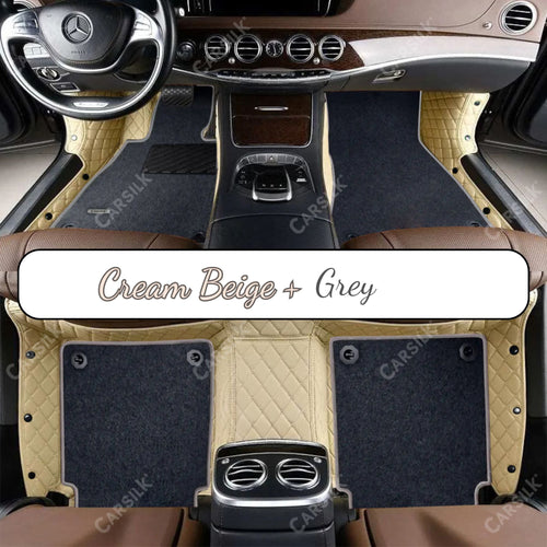 CREAM BEIGE DIAMOND BASE WITH GRAY TOP CARPET DOUBLE LAYER CAR MAT SET - Carsilks 