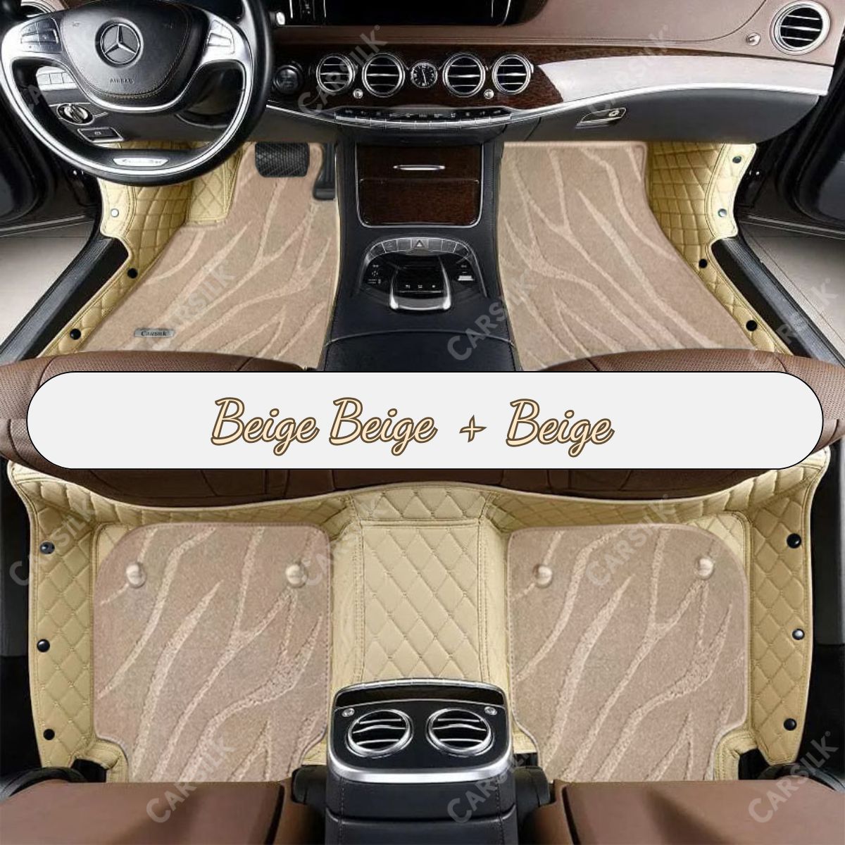 BEIGE DIAMOND BASE WITH BEIGE TOP CARPET DOUBLE LAYER GALAXY CAR MAT SET - Carsilks 