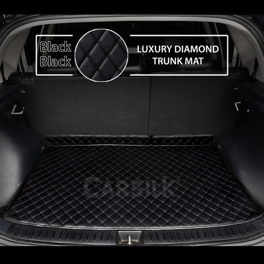BLACK & BLACK STITCHING DIAMOND LUXURY TRUNK CAR MATS SET - Carsilks 