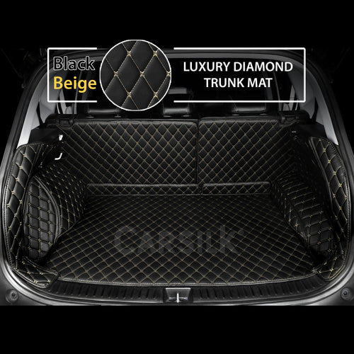 BLACK BEIGE STITCHING 3D DIAMOND LUXURY TRUNK CAR MATS SET - Carsilks 