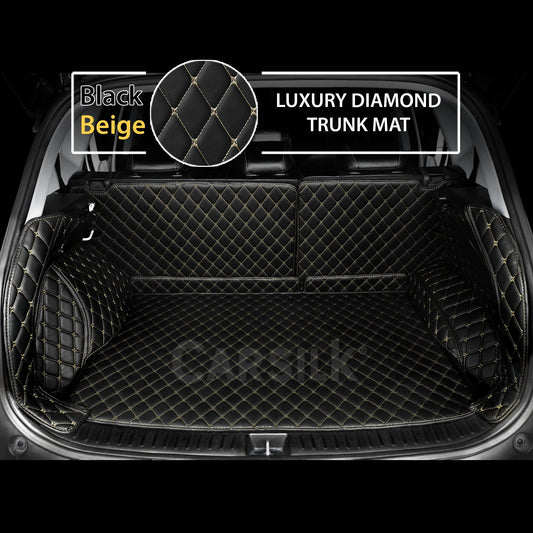 BLACK BEIGE STITCHING 3D DIAMOND LUXURY TRUNK CAR MATS SET - Carsilks 
