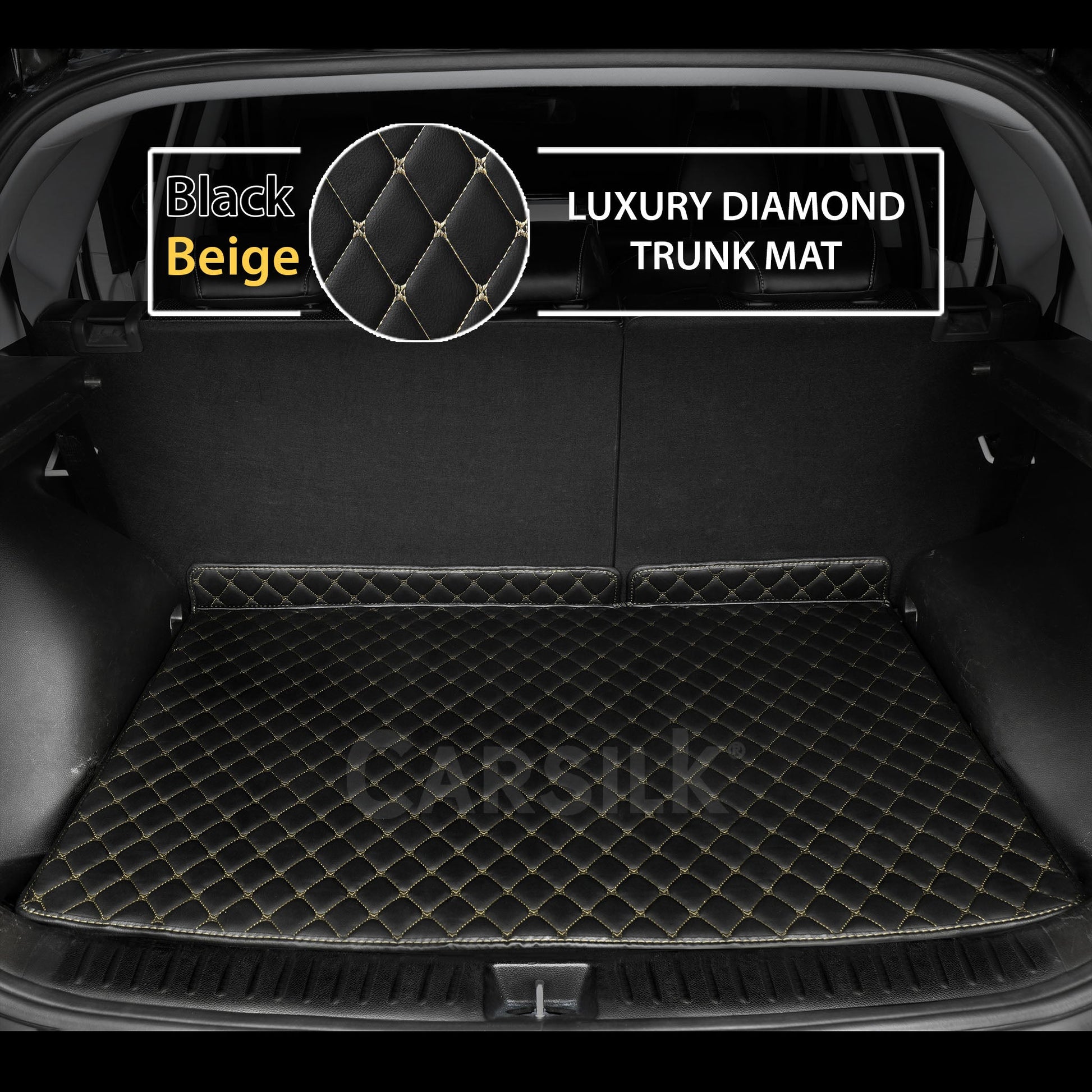 BLACK & BEIGE STITCHING DIAMOND LUXURY TRUNK CAR MATS SET - Carsilks 