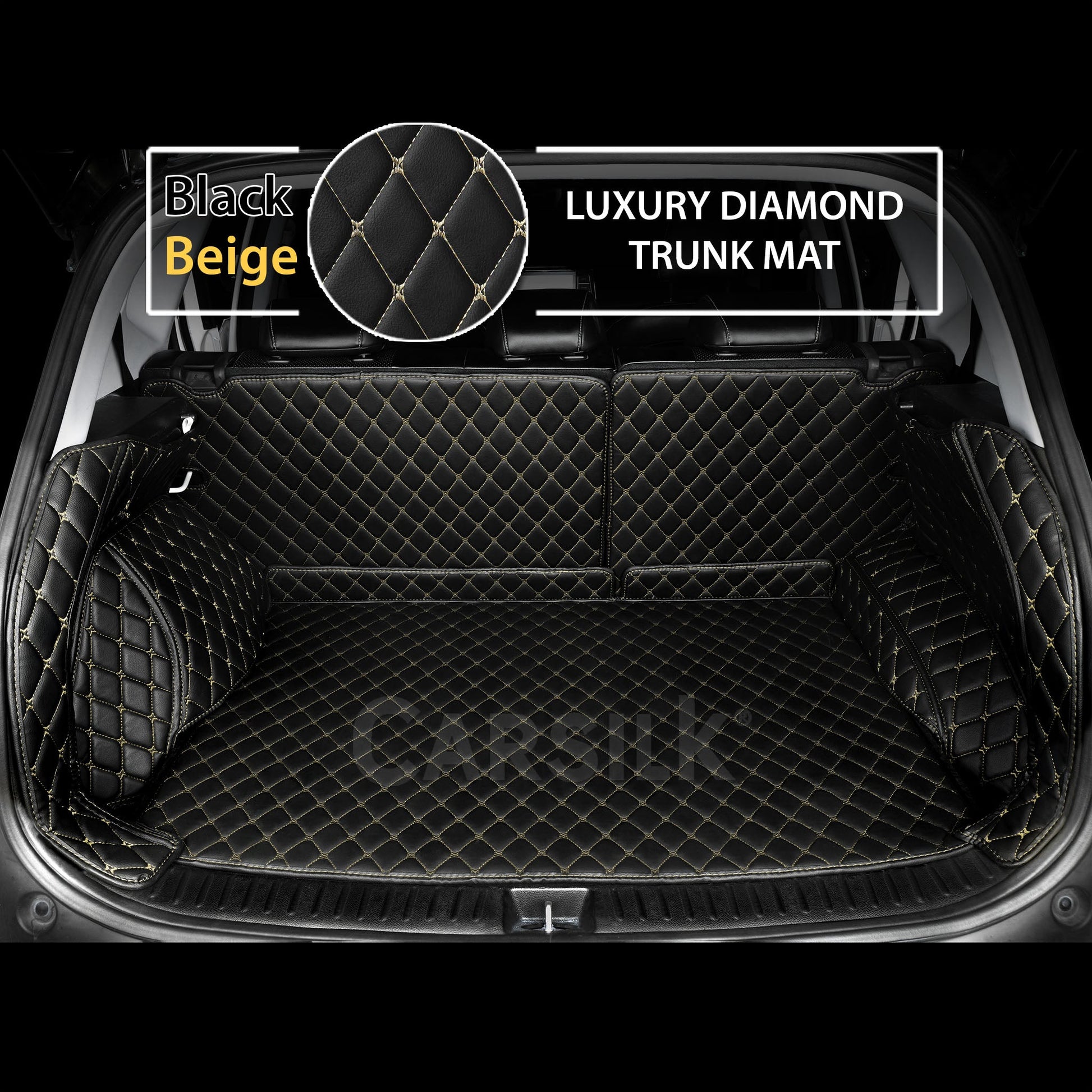 BLACK BEIGE STITCHING 3D DIAMOND LUXURY TRUNK CAR MATS SET - Carsilks 