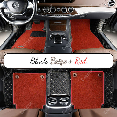 BLACK & BEIGE STITCHING DIAMOND BASE WITH RED TOP CARPET DOUBLE LAYER CAR MAT SET - Carsilks 