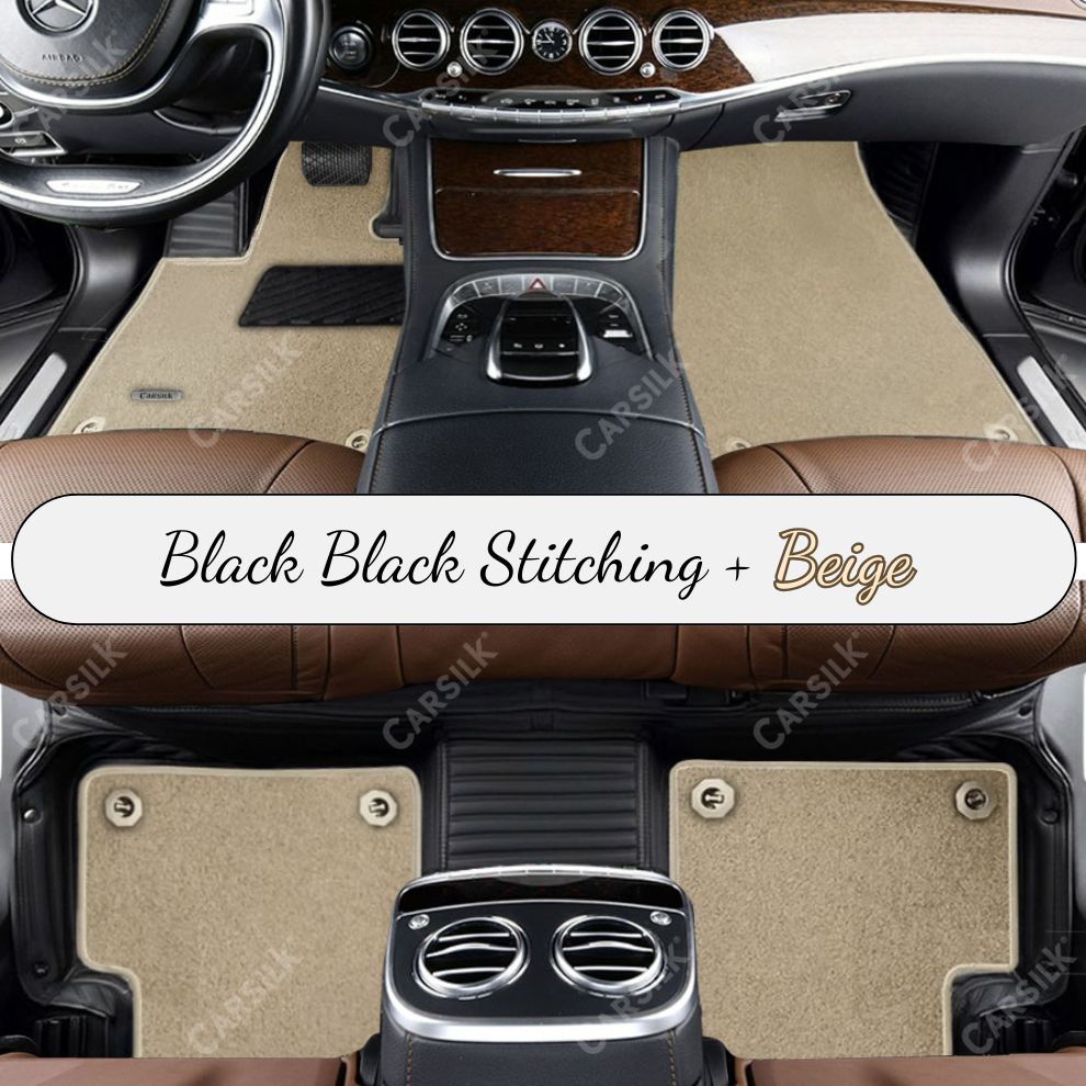 BLACK STRIPE BASE WITH BEIGE TOP CARPET DOUBLE LAYER CAR MAT SET - Carsilks 