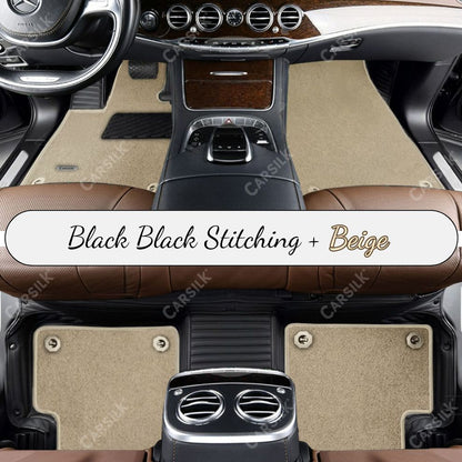 BLACK STRIPE BASE WITH BEIGE TOP CARPET DOUBLE LAYER CAR MAT SET - Carsilks 