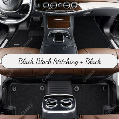 BLACK STRIPE BASE WITH BLACK TOP CARPET DOUBLE LAYER CAR MAT SET - Carsilks 