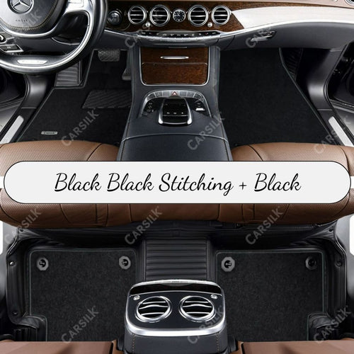 BLACK STRIPE BASE WITH BLACK TOP CARPET DOUBLE LAYER CAR MAT SET - Carsilks 