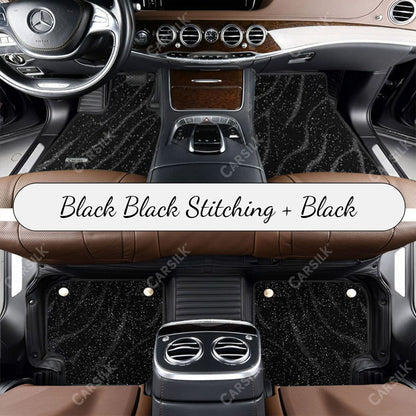 BLACK & BLACK STITCHING STRIPE BASE WITH BLACK TOP CARPET DOUBLE LAYER GALAXY CAR MAT SET - Carsilks 