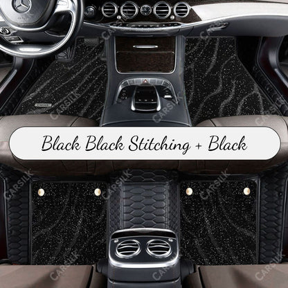 BLACK & BLACK STITCHING HONEYCOMB BASE WITH BLACK TOP CARPET DOUBLE LAYER GALAXY CAR MAT SET - Carsilks 