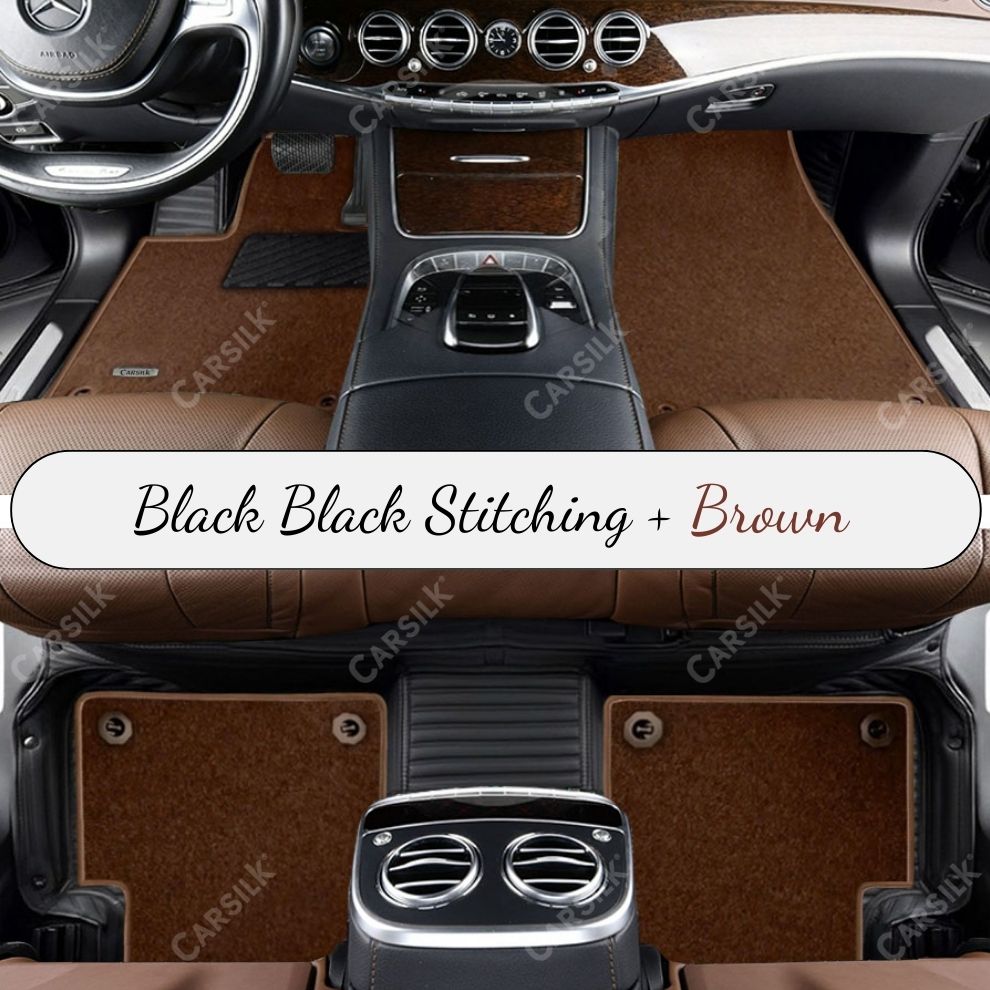 BLACK STRIPE BASE WITH BROWN TOP CARPET DOUBLE LAYER CAR MAT SET - Carsilks 