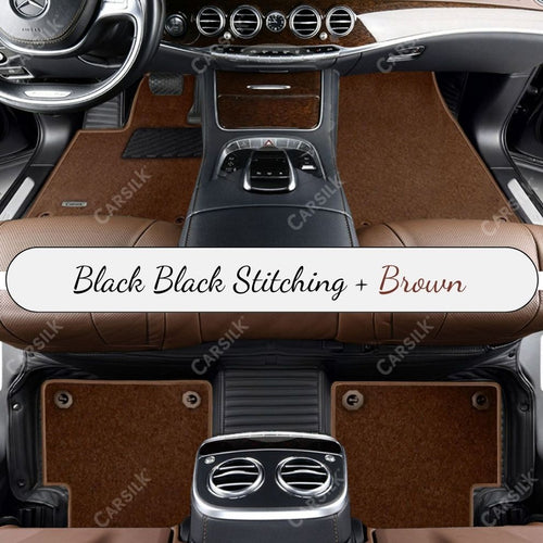 BLACK STRIPE BASE WITH BROWN TOP CARPET DOUBLE LAYER CAR MAT SET - Carsilks 