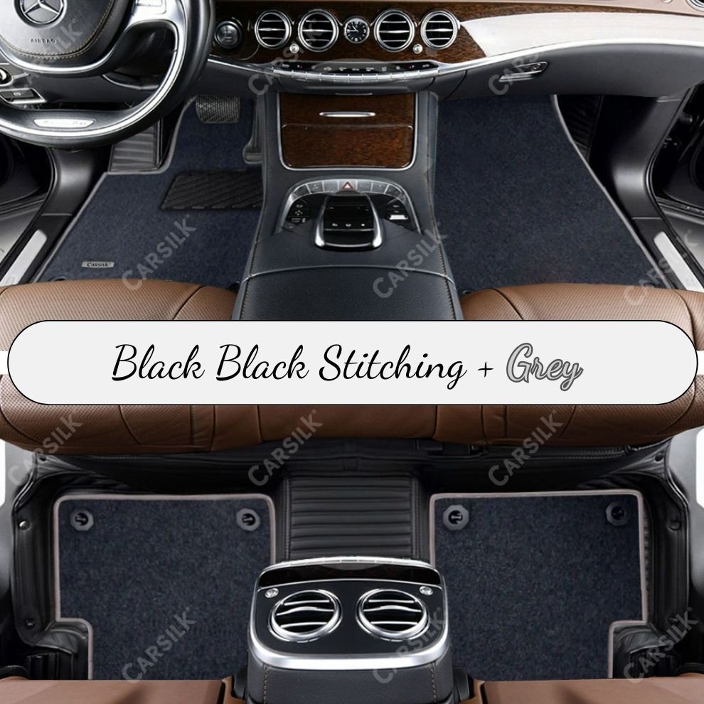BLACK STRIPE BASE WITH GRAY TOP CARPET DOUBLE LAYER CAR MAT SET - Carsilks 