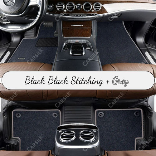 BLACK STRIPE BASE WITH GRAY TOP CARPET DOUBLE LAYER CAR MAT SET - Carsilks 
