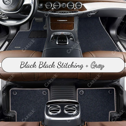 BLACK STRIPE BASE WITH GRAY TOP CARPET DOUBLE LAYER CAR MAT SET - Carsilks 