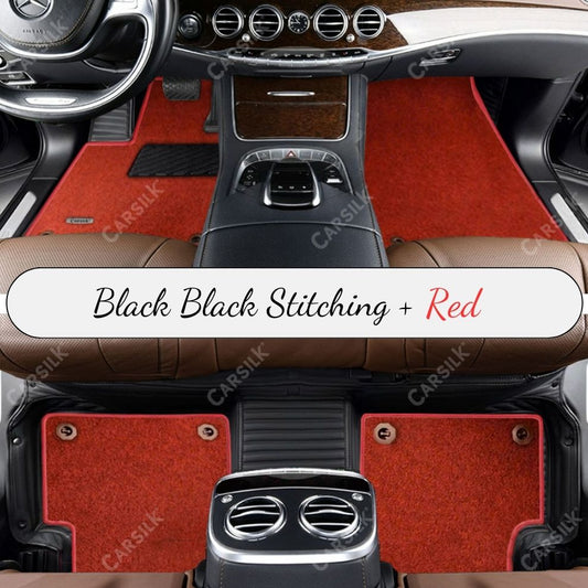 BLACK STRIPE BASE WITH RED TOP CARPET DOUBLE LAYER CAR MAT SET - Carsilks 