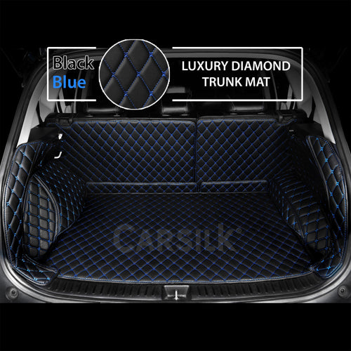BLACK BLUE STITCHING 3D DIAMOND LUXURY TRUNK CAR MATS SET - Carsilks 