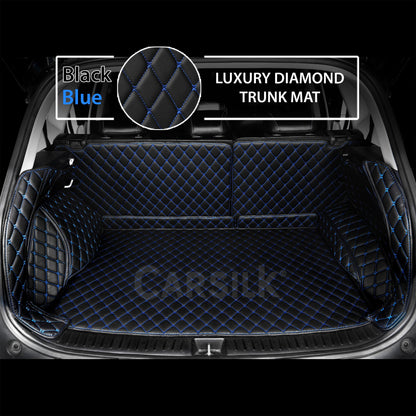 BLACK BLUE STITCHING 3D DIAMOND LUXURY TRUNK CAR MATS SET - Carsilks 