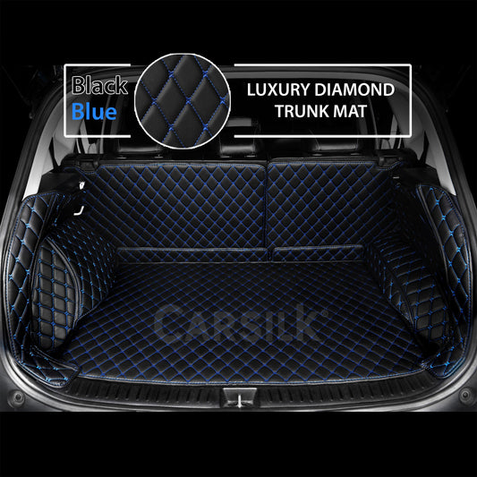 BLACK BLUE STITCHING 3D DIAMOND LUXURY TRUNK CAR MATS SET - Carsilks 
