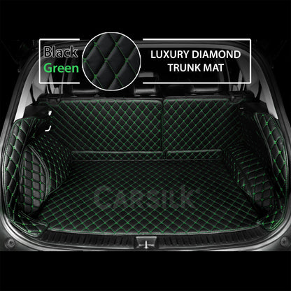 BLACK GREEN STITCHING 3D DIAMOND LUXURY TRUNK CAR MATS SET - Carsilks 