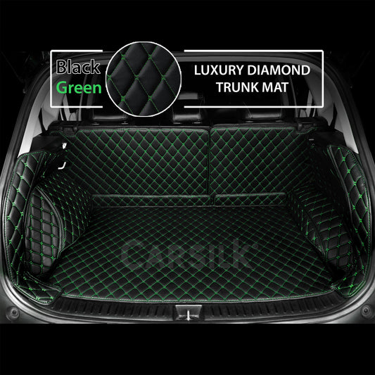 BLACK GREEN STITCHING 3D DIAMOND LUXURY TRUNK CAR MATS SET - Carsilks 