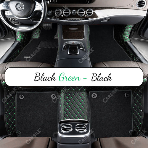 BLACK & GREEN STITCHING DIAMOND BASE WITH BLACK TOP CARPET DOUBLE LAYER CAR MAT SET - Carsilks 