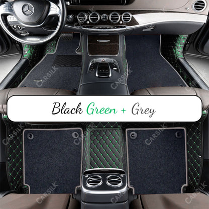 BLACK & GREEN STITCHING DIAMOND BASE WITH GRAY TOP CARPET DOUBLE LAYER CAR MAT SET - Carsilks 