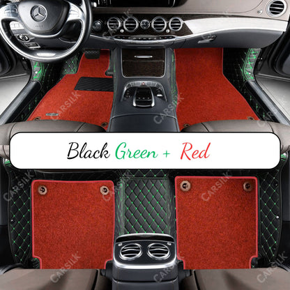 BLACK & GREEN STITCHING DIAMOND BASE WITH RED TOP CARPET DOUBLE LAYER CAR MAT SET - Carsilks 