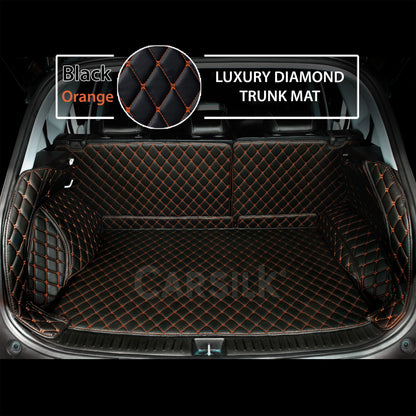 BLACK ORANGE STITCHING 3D DIAMOND LUXURY TRUNK CAR MATS SET - Carsilks 