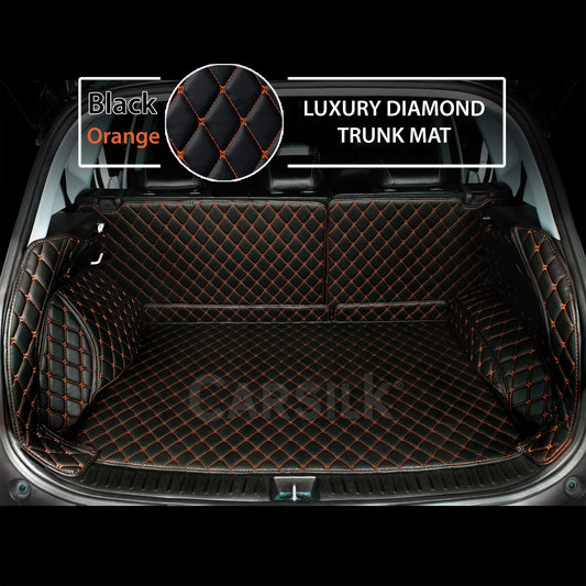 BLACK ORANGE STITCHING 3D DIAMOND LUXURY TRUNK CAR MATS SET - Carsilks 