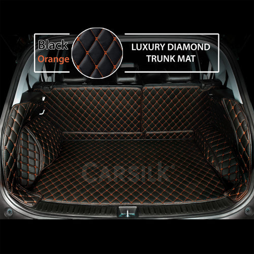 BLACK ORANGE STITCHING 3D DIAMOND LUXURY TRUNK CAR MATS SET - Carsilks 