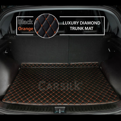 BLACK & ORANGE STITCHING DIAMOND LUXURY TRUNK CAR MATS SET - Carsilks 