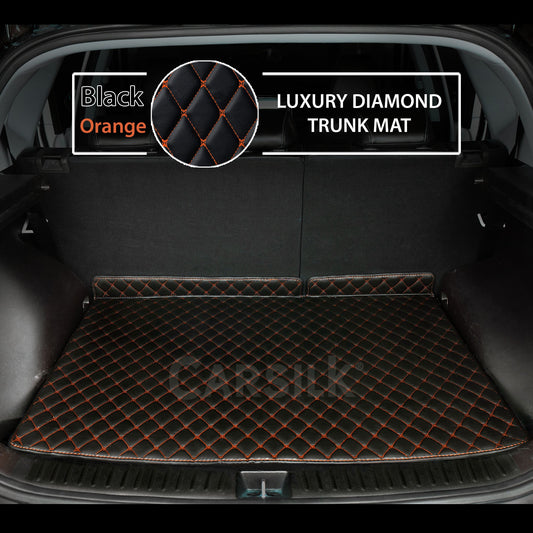 BLACK & ORANGE STITCHING DIAMOND LUXURY TRUNK CAR MATS SET - Carsilks 