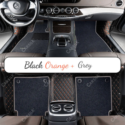 BLACK & ORANGE STITCHING DIAMOND BASE WITH GRAY TOP CARPET DOUBLE LAYER CAR MAT SET (Copy) - Carsilks 